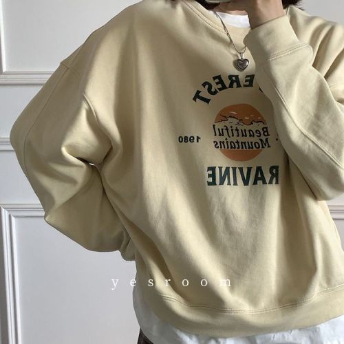 Autumn and winter velvet thin sweatshirt for women Korean style loose lazy style retro American style old letter print