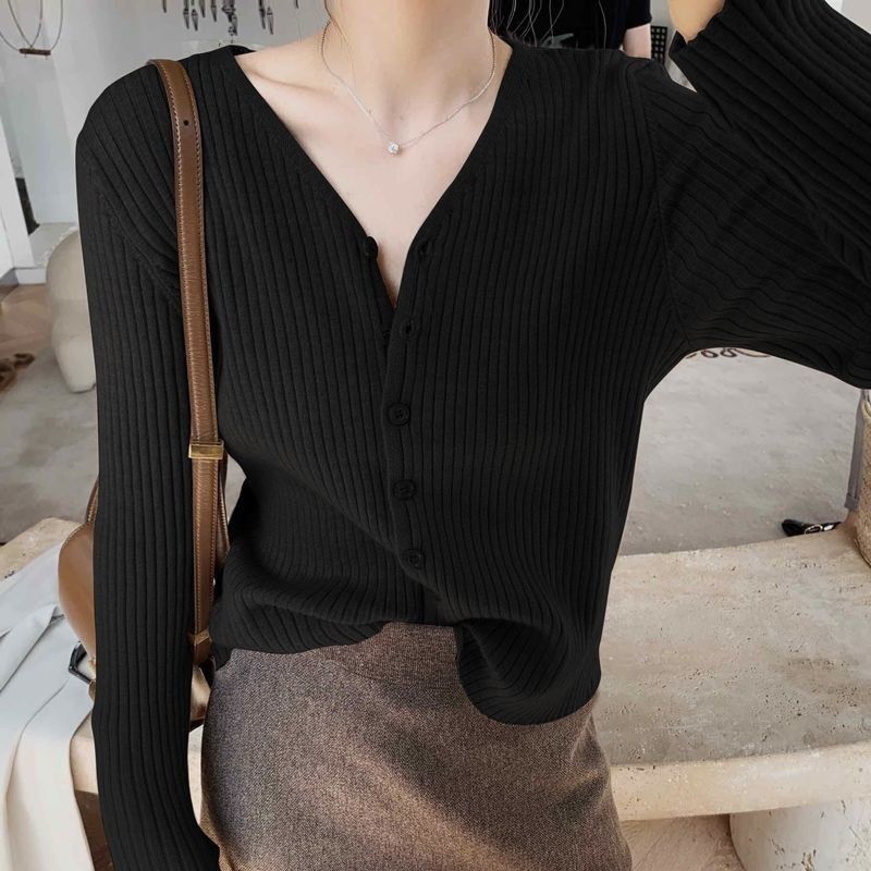 Long-sleeved V-neck trench-bar short style shawl lazy style sweater jacket