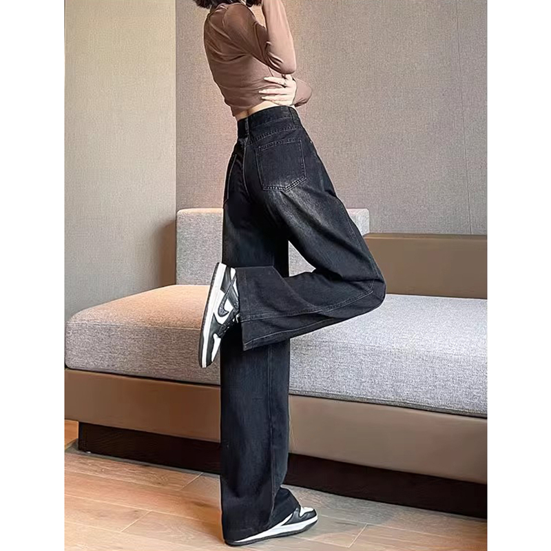 Versatile straight-leg jeans for women in spring and autumn new style high-waisted, hip-covering, loose, slim and drapey wide-leg jeans