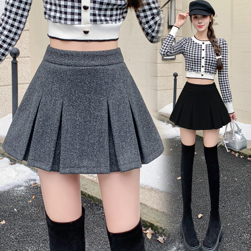 Anti-exposure woolen skirt women's autumn and winter new high-waisted a-line jk pleated short culottes