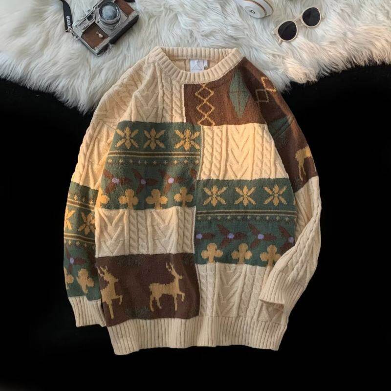 Twist sweater autumn and winter velvet thickening lazy retro men and women couple splicing sweater