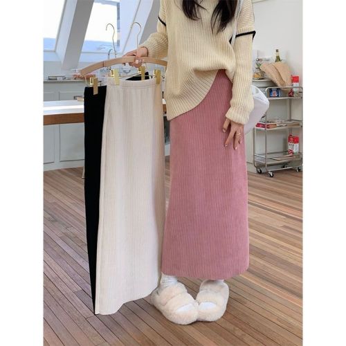 New autumn and winter high-waisted mid-length skirt, gentle style A-line skirt for women with sweater