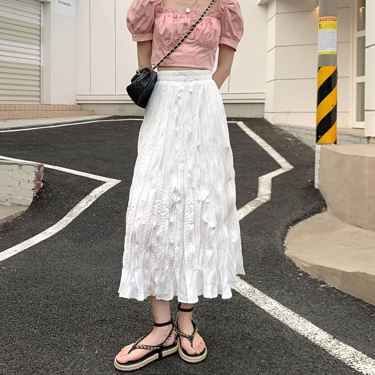 New Korean style pleated skirt, versatile high-waisted, slim mid-length skirt, A-line skirt, trendy for women