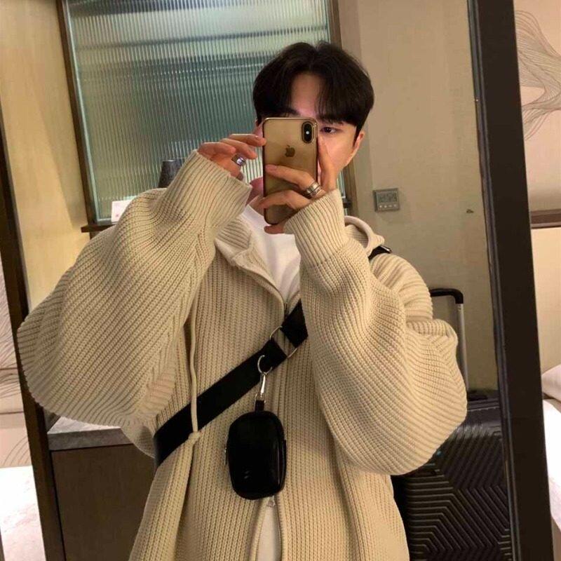 American knitted cardigan sweater for men autumn and winter new style retro lazy trend brand