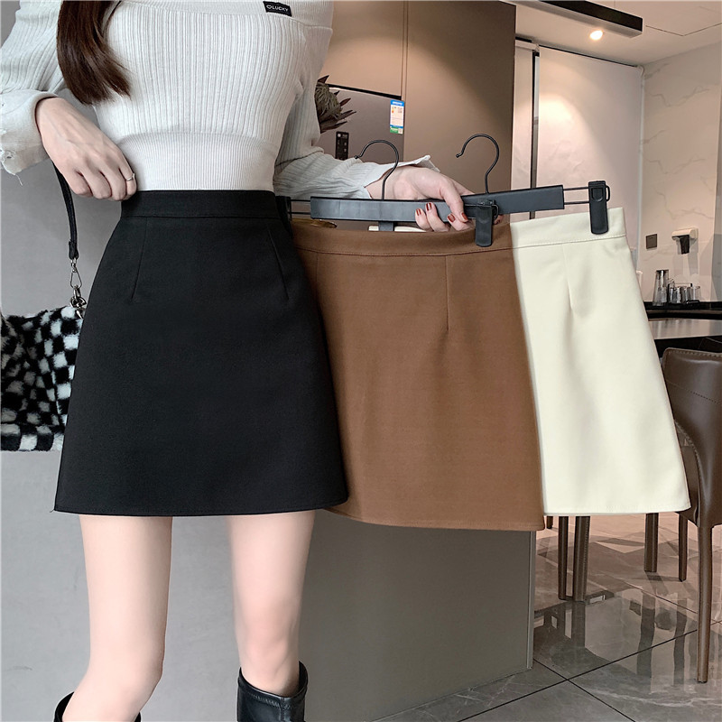 New autumn and winter Korean style thickened woolen A-line high-waist student versatile skirt