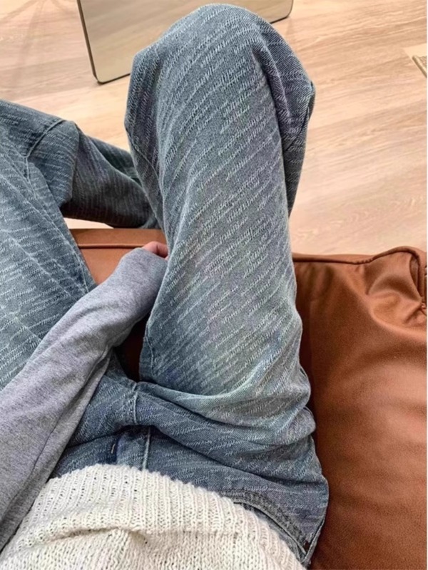 Meteor pattern retro blue straight jeans for women in autumn and winter plus size fat mm high waist loose slimming wide leg pants