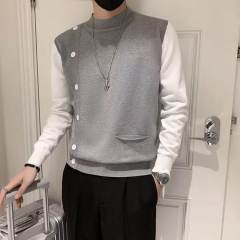 High-end sweater men's autumn and winter bottoming shirt handsome sweater men's fashion brand fake two pieces