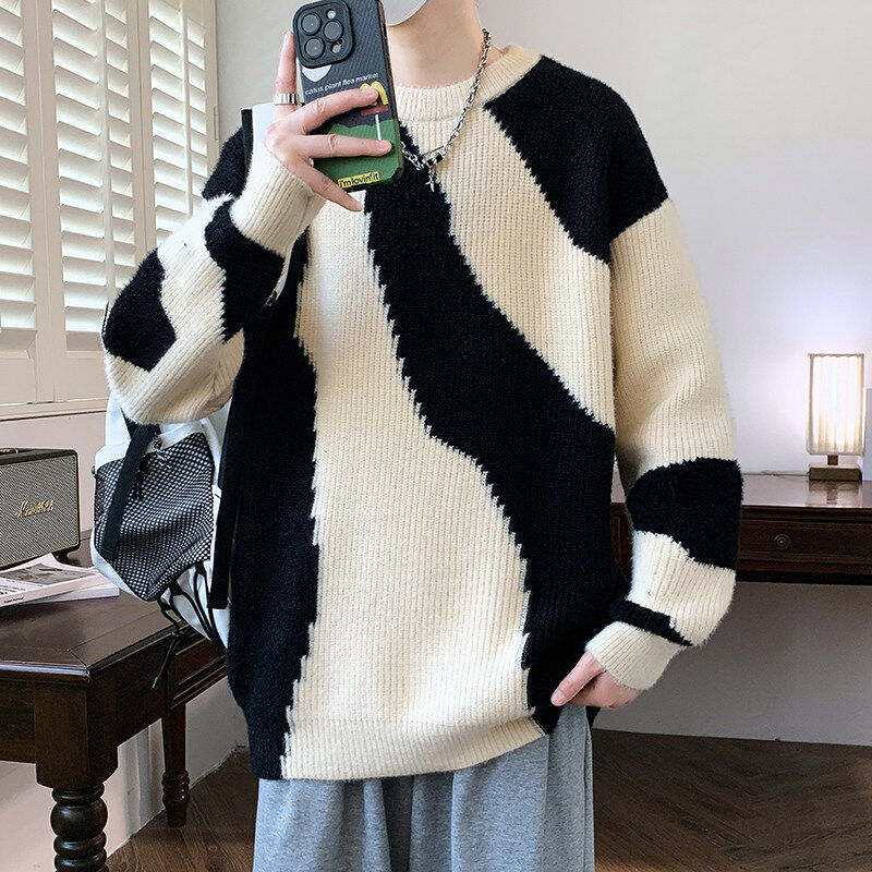 Simple style men's high fashion youth trendy casual crew neck sweater
