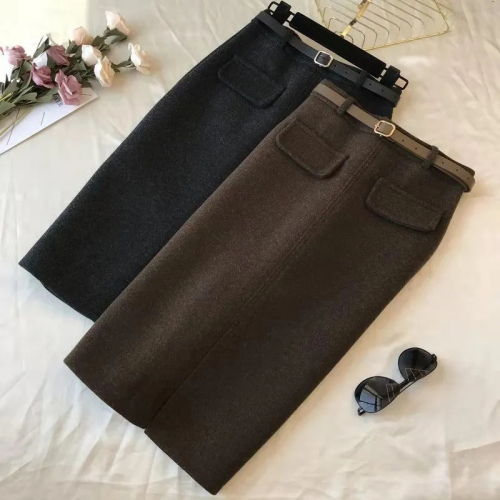Quality inspector's picture of new style winter slit skirt pear-shaped outer wear mid-length thick skirt
