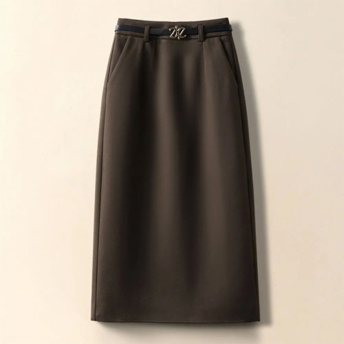 Quality Inspection Officer Picture Woolen Skirt Women's Autumn and Winter High Waist Cover Hip One-Step Skirt Pocket Slit Woolen A-Line Mid-Length Skirt