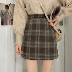 Actual shot and real price~Autumn and winter Korean style retro high-waisted thickened woolen plaid hip-covering A-line thick woolen skirt for women