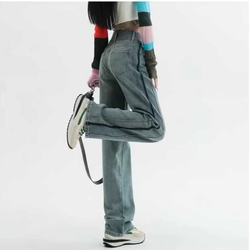 High-waisted niche wide-leg pants jeans for women, loose, slim, versatile, drapey floor-length pants