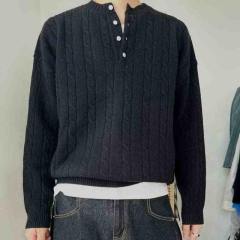 Autumn and winter Korean fashion Henry collar heavy knitted sweater men's twist sweater loose lazy style warm top trend