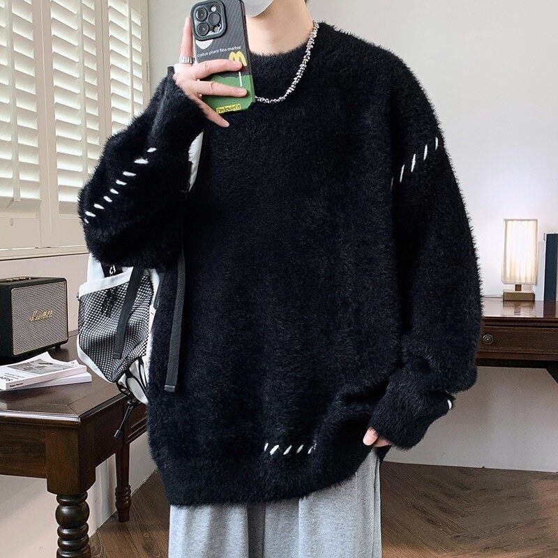 New autumn and winter casual sweaters for men, long-sleeved sweaters, Hong Kong fashion brand jackets, loose bottoming shirts