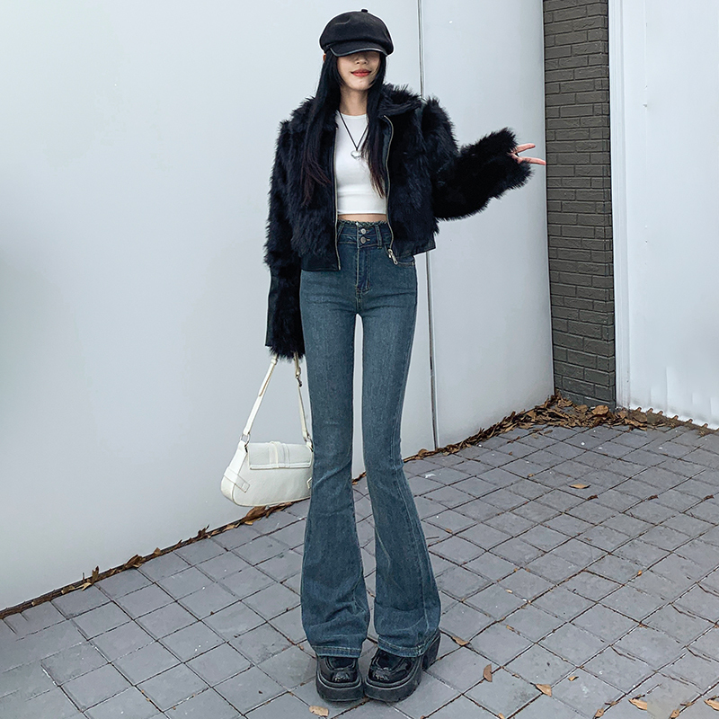 High-waist micro-flared jeans for women in autumn and winter new tight-fitting hem slimming horseshoe pants