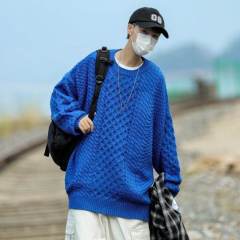 Twist sweater men's autumn round neck trendy Klein blue sweater ins trend Korean version