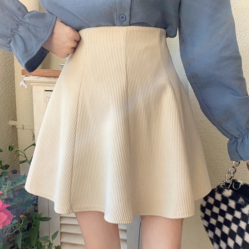 ~Korean style new corduroy high-waisted slim and versatile ruffled A-line skirt for women