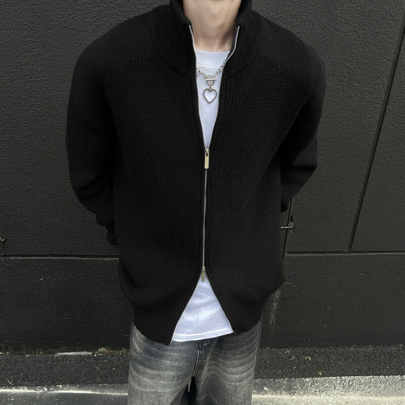 Autumn and winter clothing four-corner stitching high collar knitted cardigan sweater jacket for men