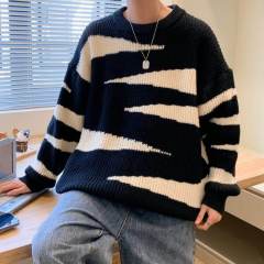 Color block crew neck sweater men's autumn and winter retro sweater Hong Kong style ins trendy brand loose sweater