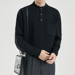 Designed twisted rope pullover high street lazy style pique pocket knitted sweater