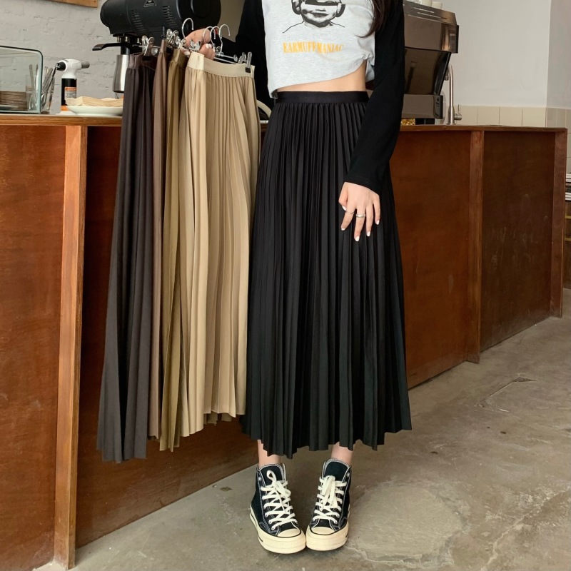 Autumn and winter heavy-duty pleated slimming, flesh-covering, leg-lengthening small A-shaped skirt