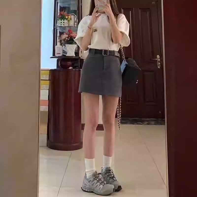 New suit short skirt for fat mm, high waist, hip-covering design, hot girl A-line skirt for summer