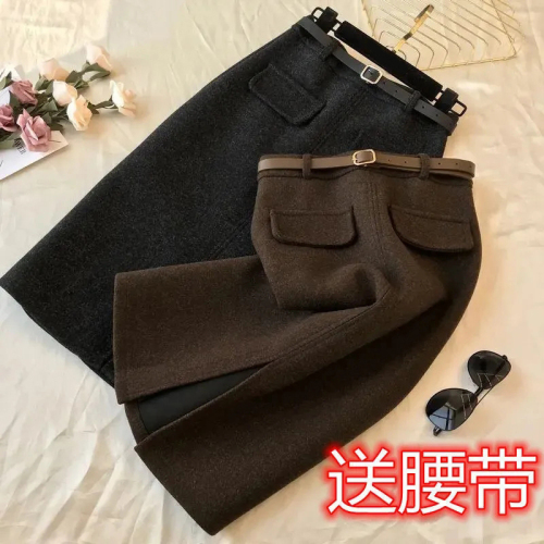 Quality inspector's picture of new style winter slit skirt pear-shaped outer wear mid-length thick skirt