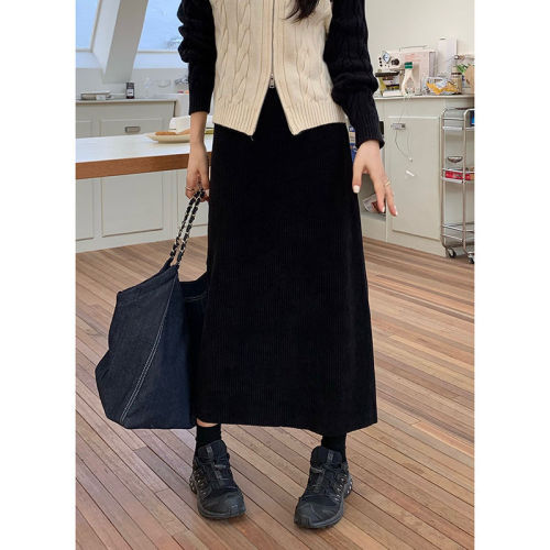 New autumn and winter high-waisted mid-length skirt, gentle style A-line skirt for women with sweater