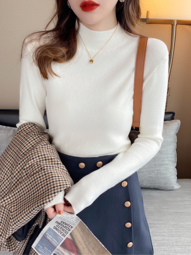 Women's knitted sweater half turtleneck bottoming shirt with autumn and winter style sweater new black early autumn top