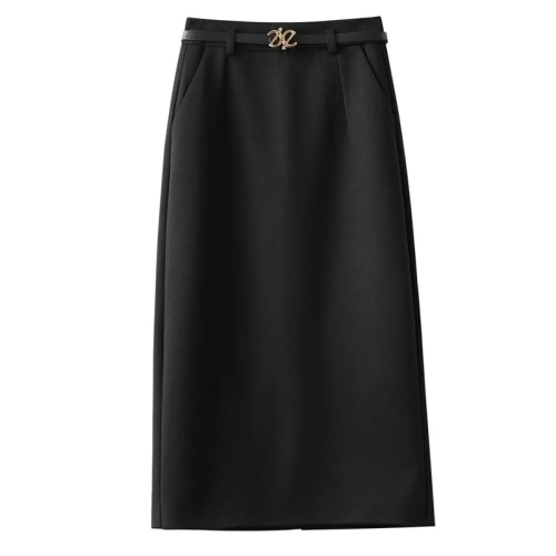 Quality Inspection Officer Picture Woolen Skirt Women's Autumn and Winter High Waist Cover Hip One-Step Skirt Pocket Slit Woolen A-Line Mid-Length Skirt