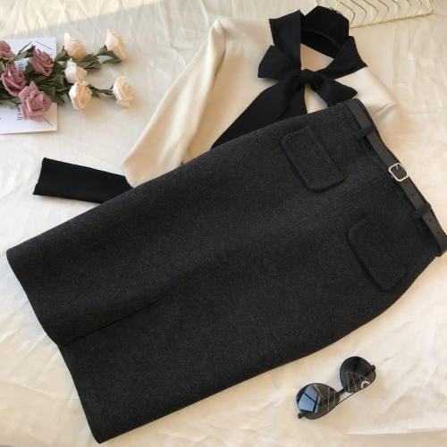 Quality inspector's picture of new style winter slit skirt pear-shaped outer wear mid-length thick skirt