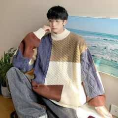 Autumn and winter patchwork contrasting color sweater sweater base layer
