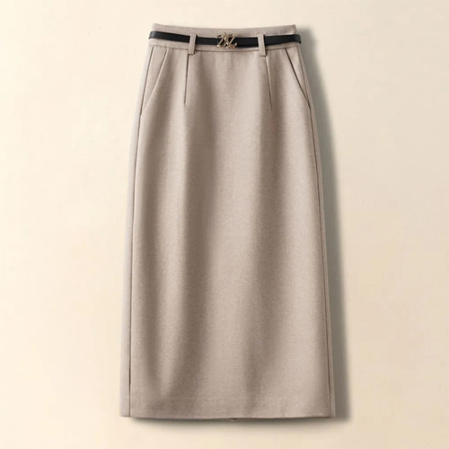 Quality Inspection Officer Picture Woolen Skirt Women's Autumn and Winter High Waist Cover Hip One-Step Skirt Pocket Slit Woolen A-Line Mid-Length Skirt