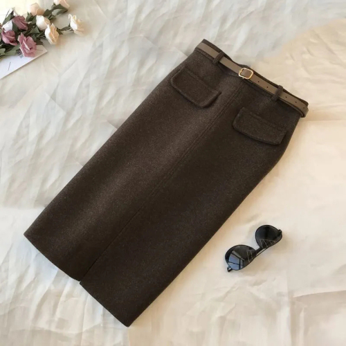 Quality inspector's picture of new style winter slit skirt pear-shaped outer wear mid-length thick skirt