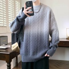 Autumn and winter new casual sweater men's long-sleeved sweater Hong Kong style tie-dye gradient loose bottoming shirt