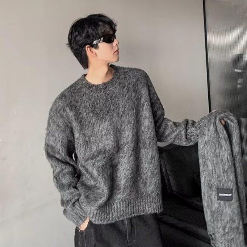 Korean style simple and trendy round neck scarf, loose pullover sweater, fashionable and versatile sweater