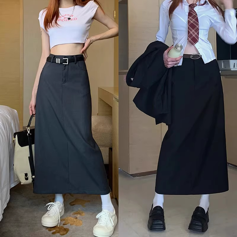Large size high-end mid-length suit skirt for fat girls wearing high-waisted slim A-line skirts for fat girls