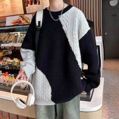 Autumn and winter patchwork sweaters for men, irregular pullover color matching, simple and exquisite casual couple sweaters