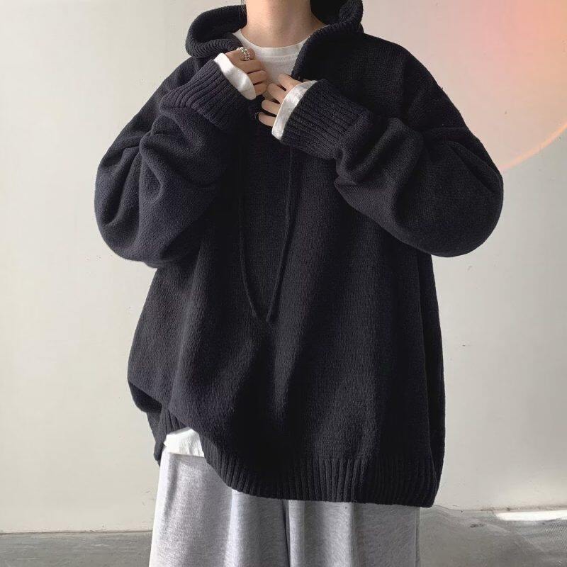 American retro lazy style button hooded sweater for men with niche design and handsome lazy style sweater