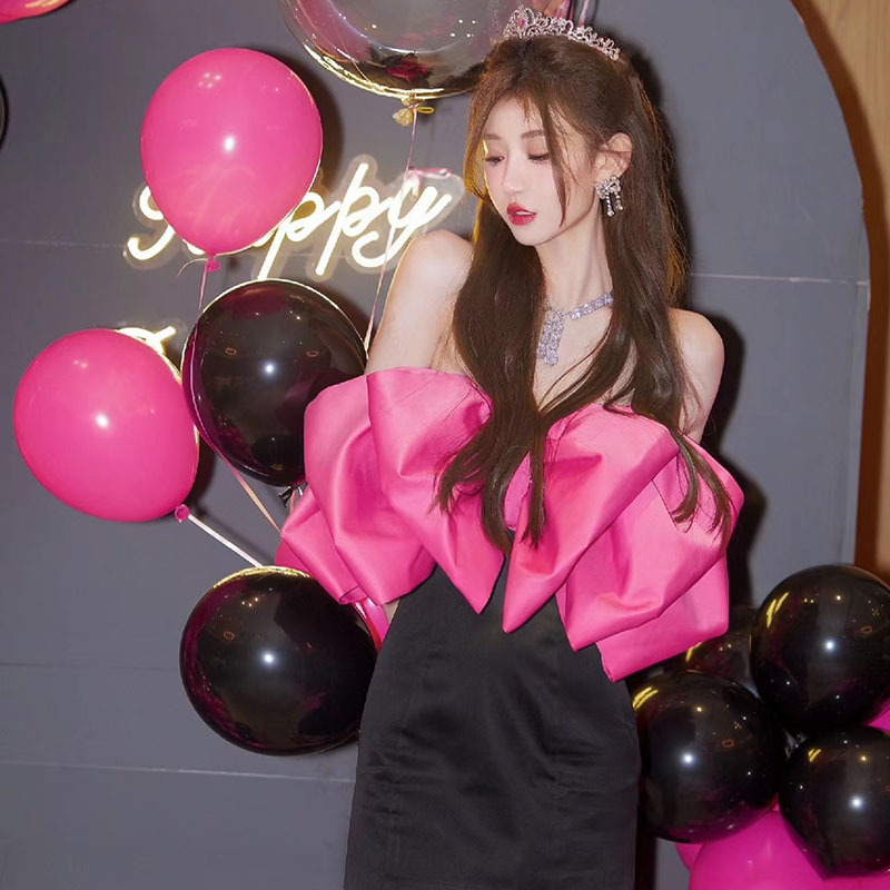 Tube top dress for women, French high-end temperament, sexy hip-hugging skirt for ladies, slim bow-tie birthday dress