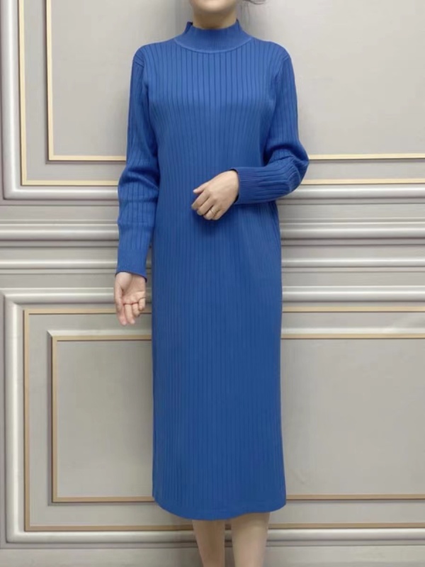 Long knitted skirt dress for petite women autumn and winter mid-length bottoming loose long versatile slim sweater dress