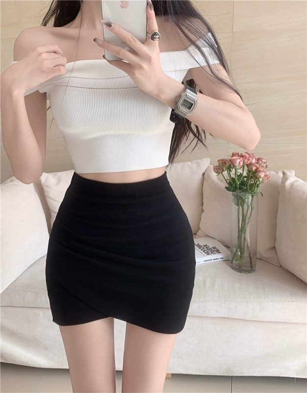 Pure sex appeal~ Anti-exposure high-waisted skirt with hem that crosses to cover the hips and slimming short skirt