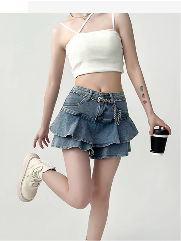 Denim skirt women's cake skirt A-line mini skirt pants high-waisted design niche hot girl short skirt