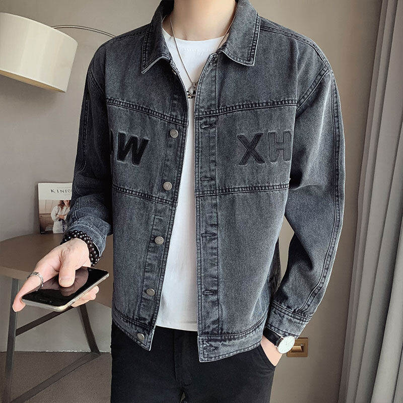 Denim jacket men's spring washed trendy brand embroidered jacket top