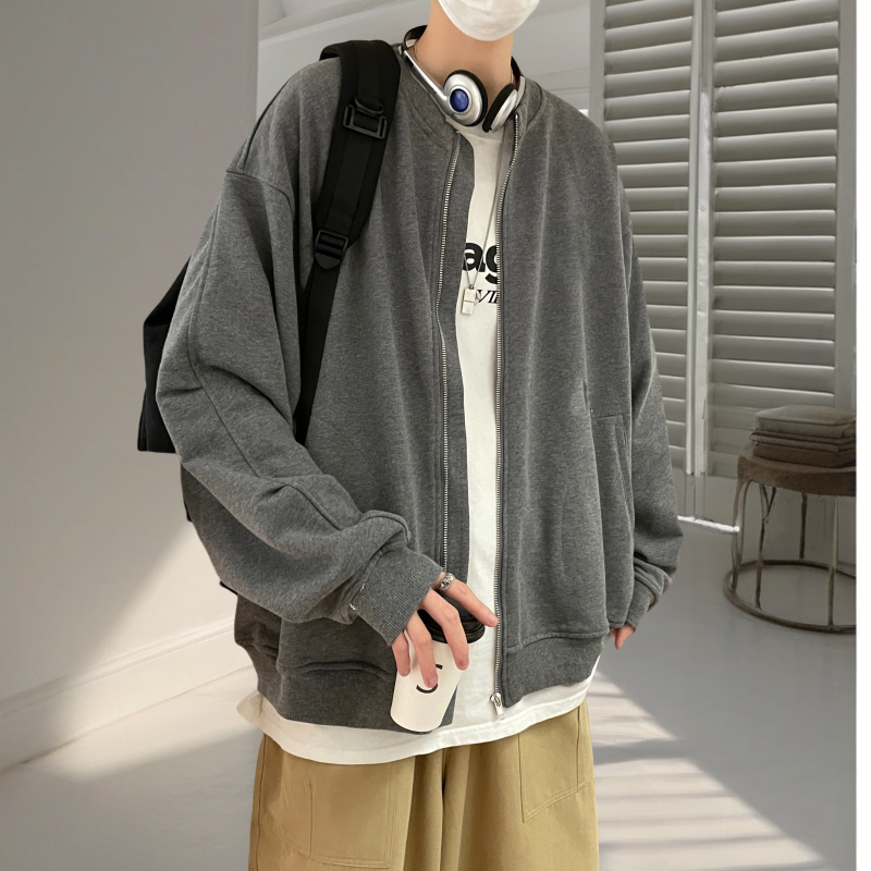 Cardigan sweatshirt jacket small stand collar design jacket