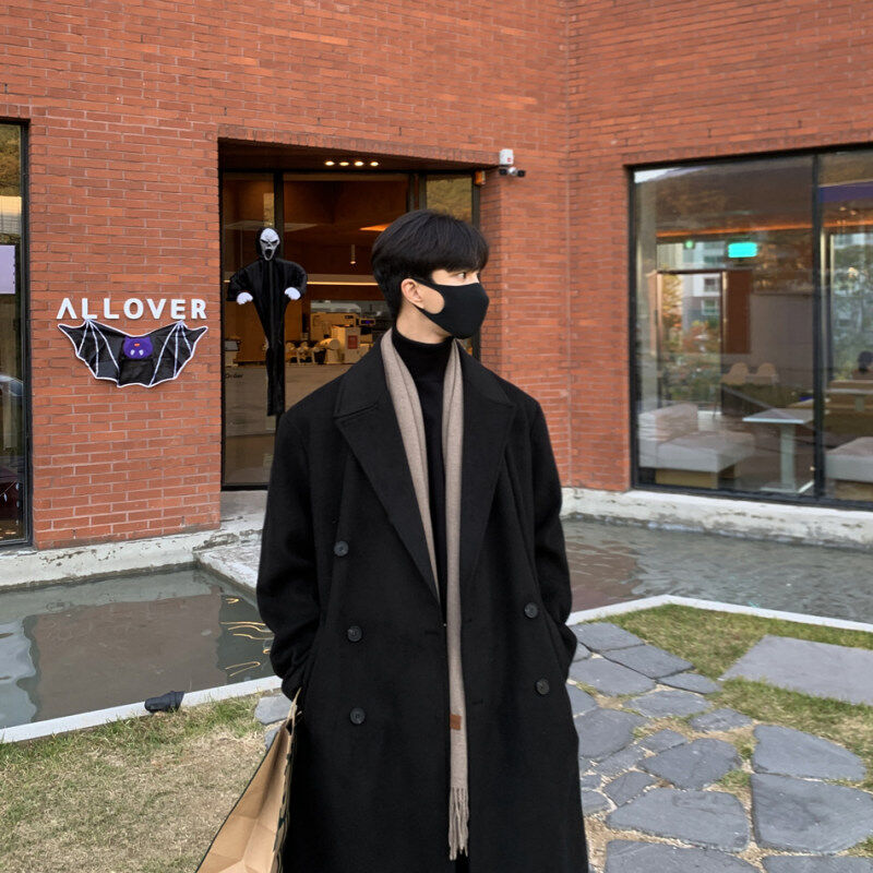 Men's Korean style autumn and winter thickened woolen coat mid-length knee-length winter windbreaker woolen coat woolen coat