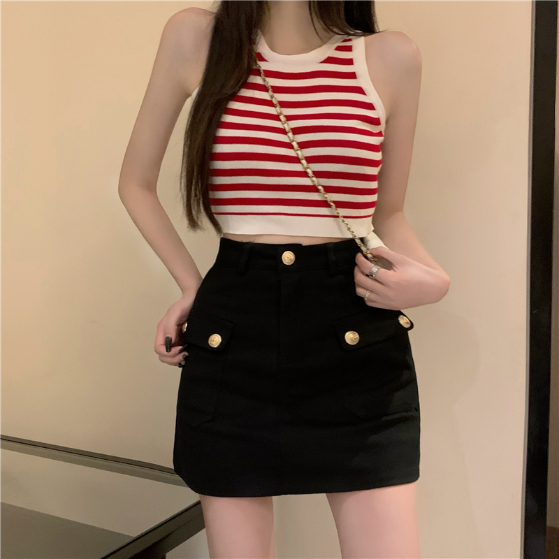 Hot Girl Short Skirt Women's High Waist Pocket Slimming Versatile A-Line Hip Skirt
