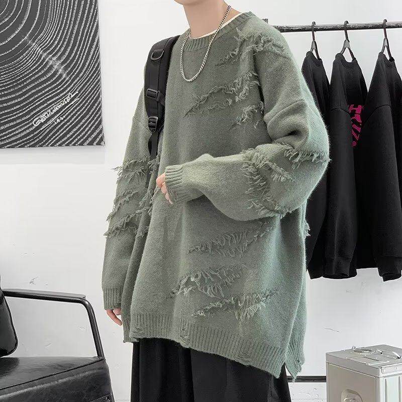 Men's ripped sweaters, loose and trendy Japanese retro knitted sweaters