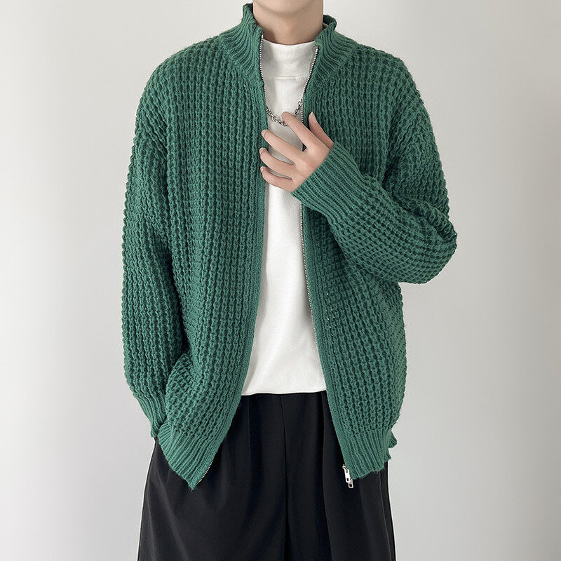 Knitted cardigan sweater men's autumn and winter new zipper jacket loose lazy style Japanese retro casual outer top