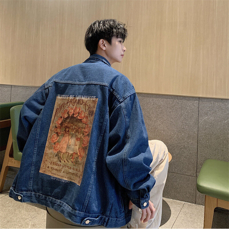 Washed denim jacket men's spring American style handsome top loose casual work jacket